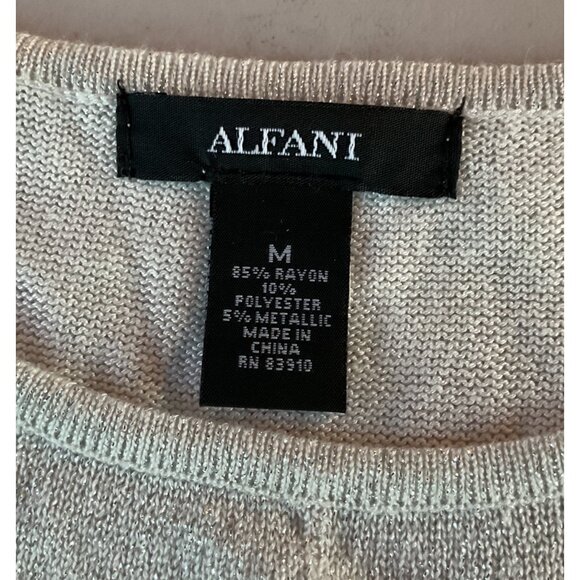 NWT Alfani Womens Medium Ivory Silver Metallic Sweater Long Sleeve Soft Knit Cre - Picture 2 of 8